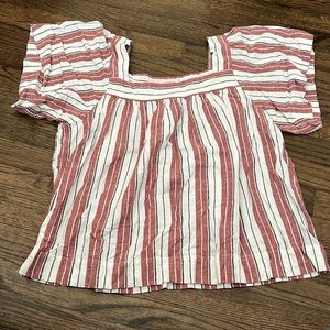 Loft Pink & White Striped Loft Blouse with Square Neckline